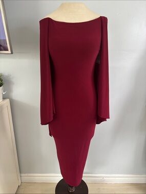Long Sleeve Burgundy Midi Dress with Flowing Sleeves